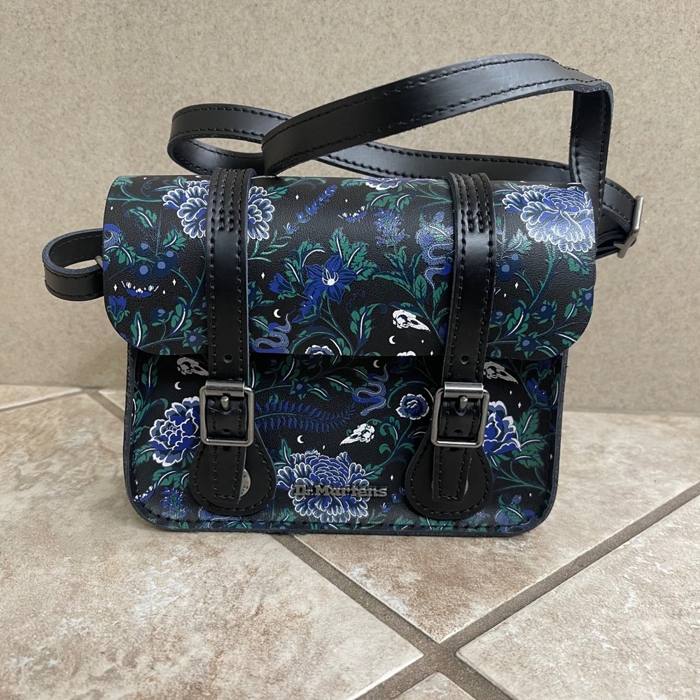 Dr Martens mystic Satchel‎ Bag Floral Print Black Blue Green Leather Crossbody - Picture 2 of 12